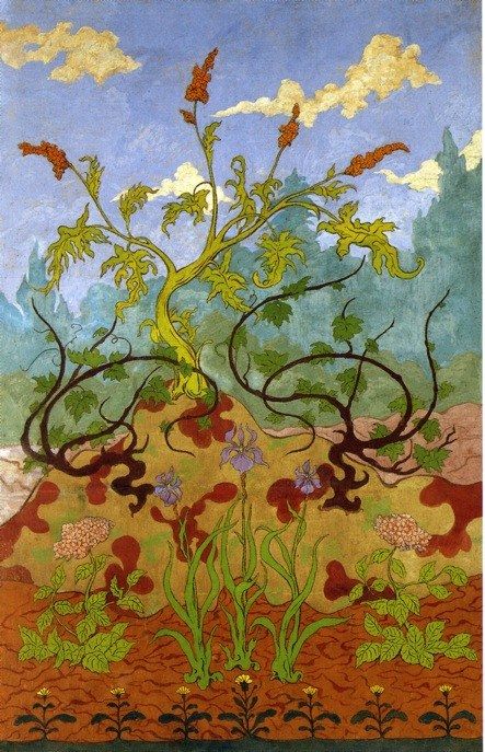 Paul Ranson Iris and Large Yellow and Mauve Flowers